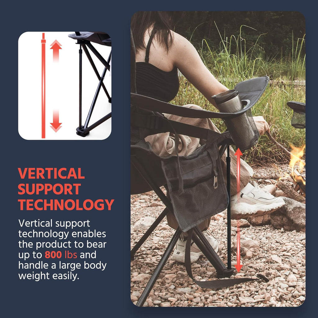 OUTSIDER Oversized Folding Camping Chair 300LB Capacity, Portable Outdoor Lawn Chairs with Ergonomic Lumbar Support, Cooler Bag, Cup Holder, Pockets, Headrest for Beach, Lawn, Hiking (Style-1, 1pc)