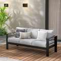 Wisteria Lane Patio Furniture Aluminum Loveseat, All-Weather Outdoor 2 Seats Sofa Couch, Black Metal Chair with Light Grey Cushions