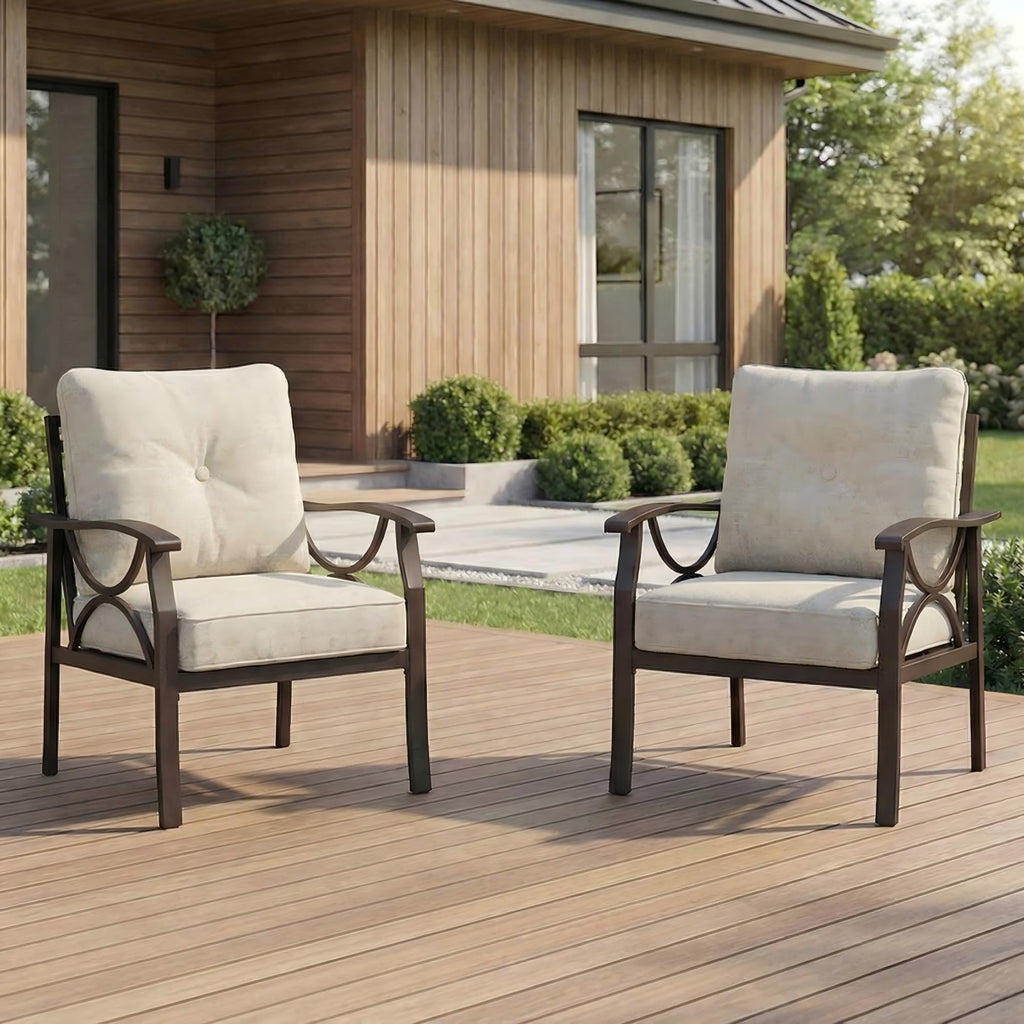 RoyalCraft Patio Loveseat, All-Weather Outdoor 2 Seats Sofa Couch, Khaki Metal Furniture with Beige Cushions