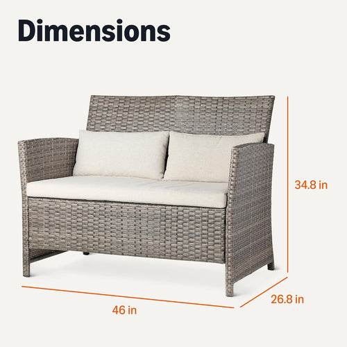 Amazon Basics - Outdoor Patio Wicker Loveseat, 2-Seat, Beige Cushions