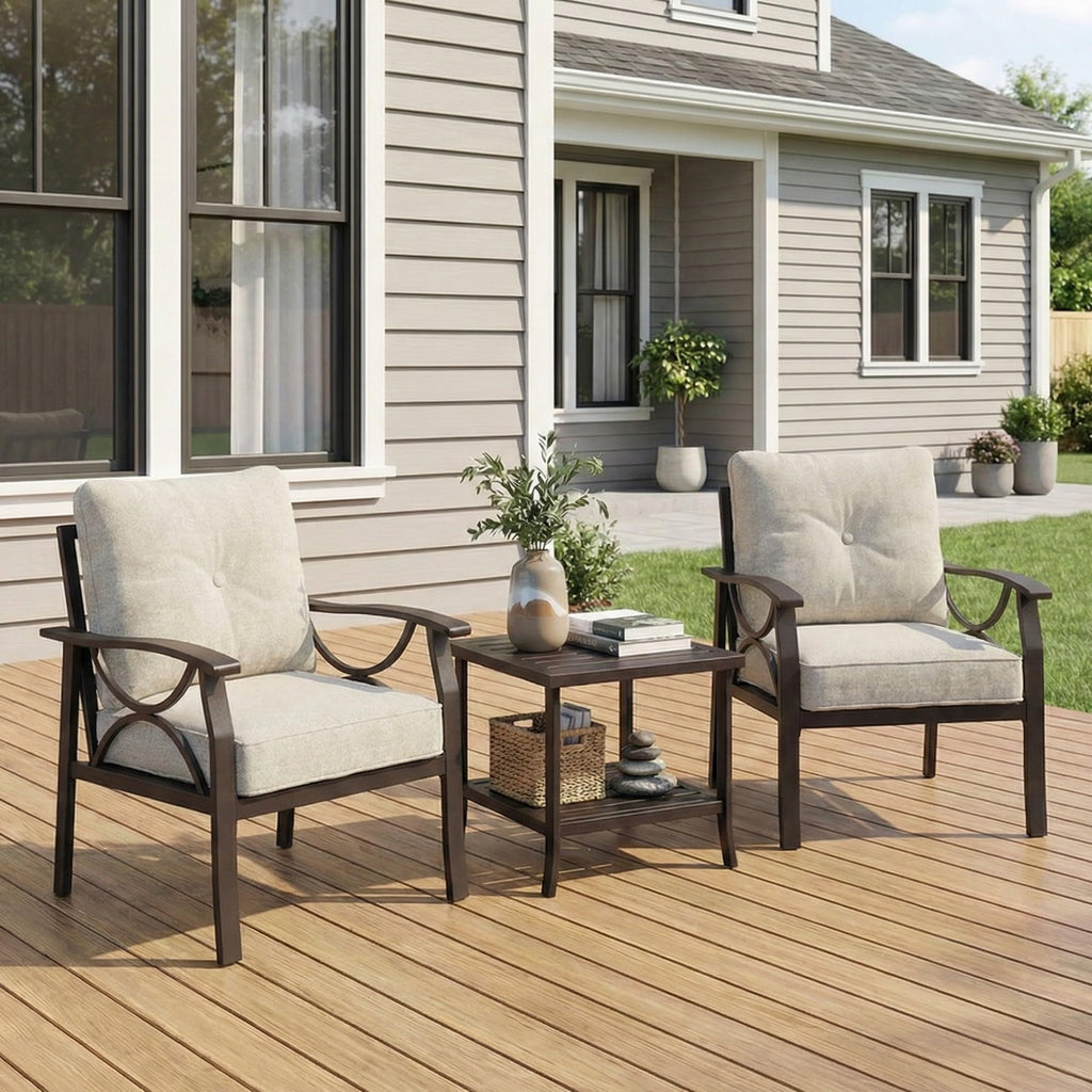 RoyalCraft Patio Loveseat, All-Weather Outdoor 2 Seats Sofa Couch, Khaki Metal Furniture with Beige Cushions