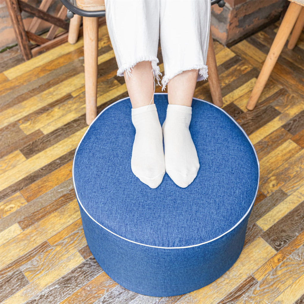 Outdoor Ottoman Outdoor Ottomans for Patio 20x12 Inches Modern Lightweight Foam Stuffed Pouf Outdoor Footstool Footrest Foot Stool Waterproof (Navy Blue)