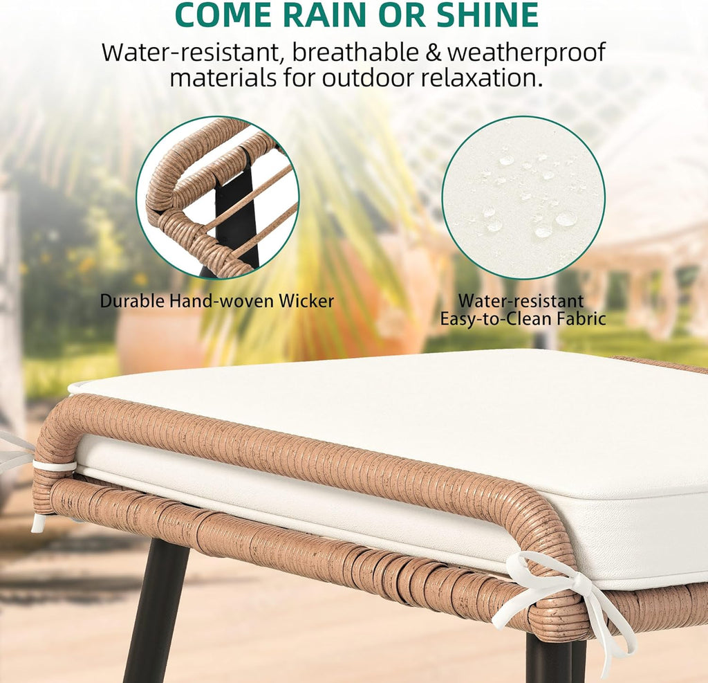 YITAHOME 2-Piece Outdoor Wicker Ottoman, All-Weather Patio Rattan Foot Rest with Cushions - Beige