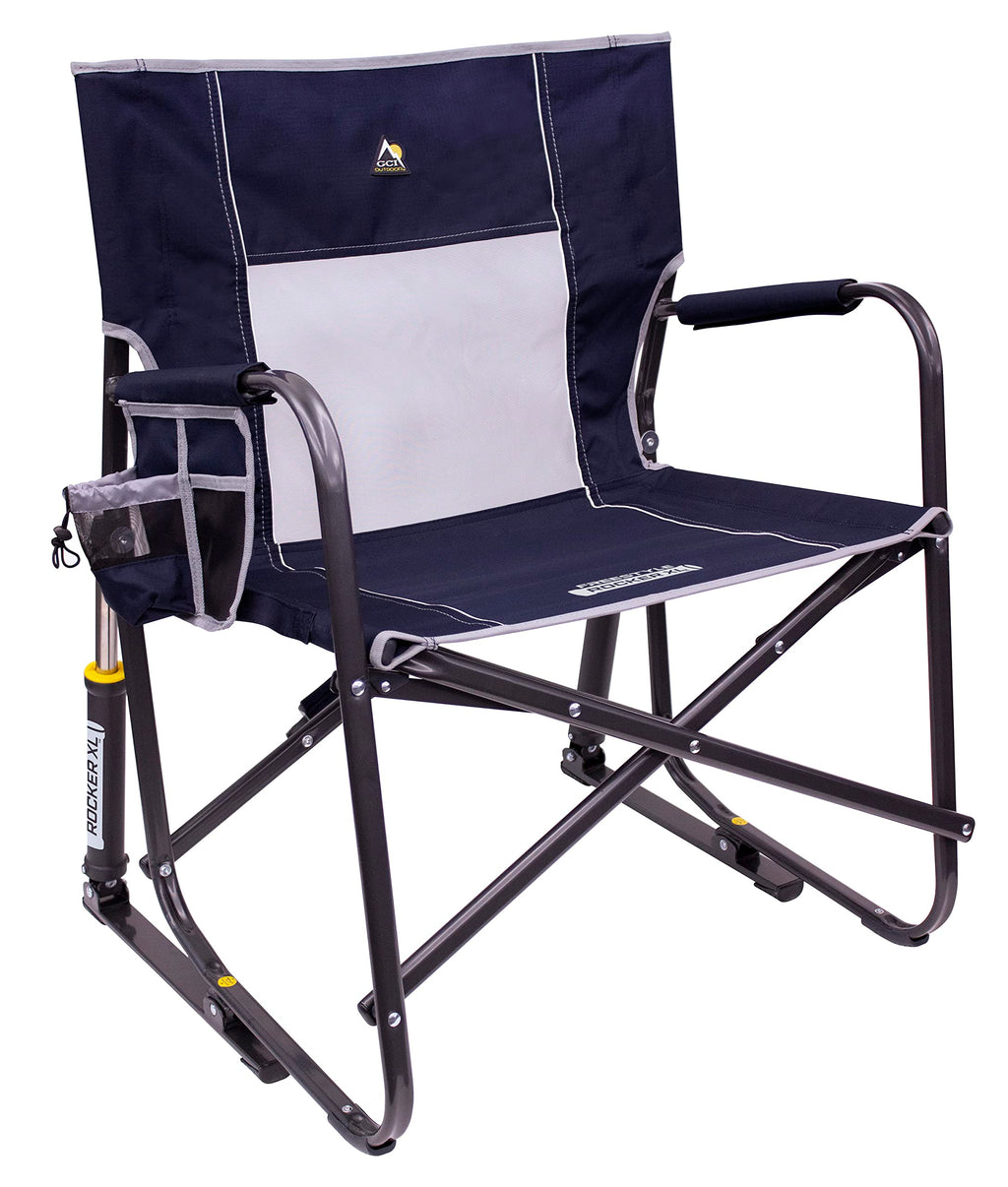 GCI Outdoor Freestyle Rocker Camping Chair | Portable Folding Rocking Chair with Solid, Durable Armrests, Drink Holder & Comfortable Backrest — Indigo Blue