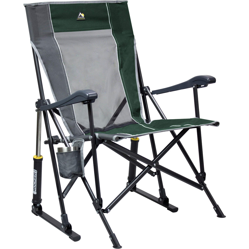 Outdoor Sweet Tea Comfort Pro Portable Folding Rocking Camping Chair with Armrests & Cup Holder