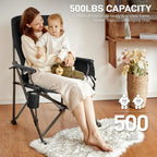 EVER ADVANCED Oversized Folding Camping Chair for Adults with Adjustable Lumbar Support, Heavy Duty Chair with Side Pockets, Portable Collapsible Quad Chair for Outside