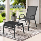 ONBRILL Outdoor Ottoman Foot Rest Set of 2, Textilene Fabric Outdoor Footstool with Tight Surface and Stable Metal Frame, Wide Use Outdoor Ottomans for Patio, Balcony, Poolside and Indoors, Black