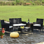 Tangkula 4 Piece Patio Furniture Set, Outdoor Wicker Conversation Set with Tempered Glass Coffee Table, Rattan Loveseat & Chairs Set with Seat Cushions for Backyard, Garden, Poolside (1, Beige)