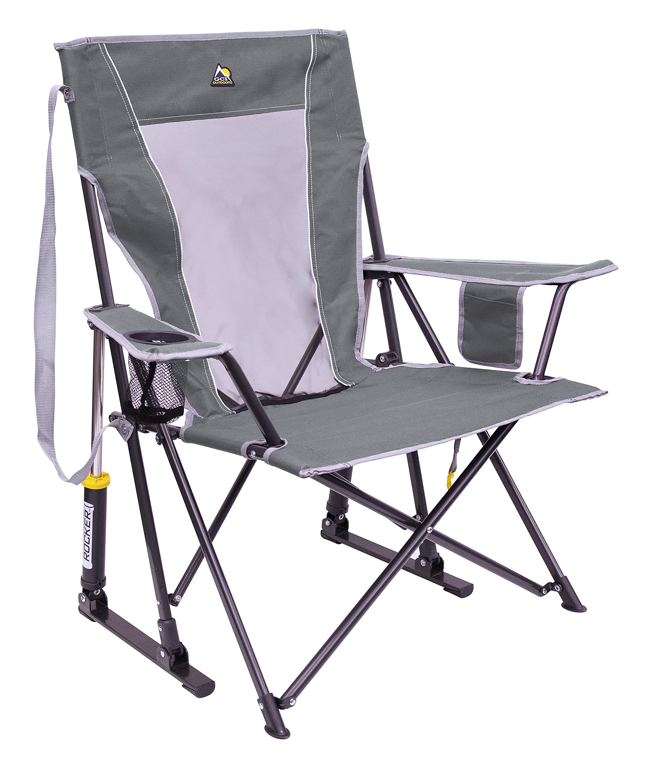 Outdoor Sweet Tea Comfort Pro Portable Folding Rocking Camping Chair with Armrests & Cup Holder