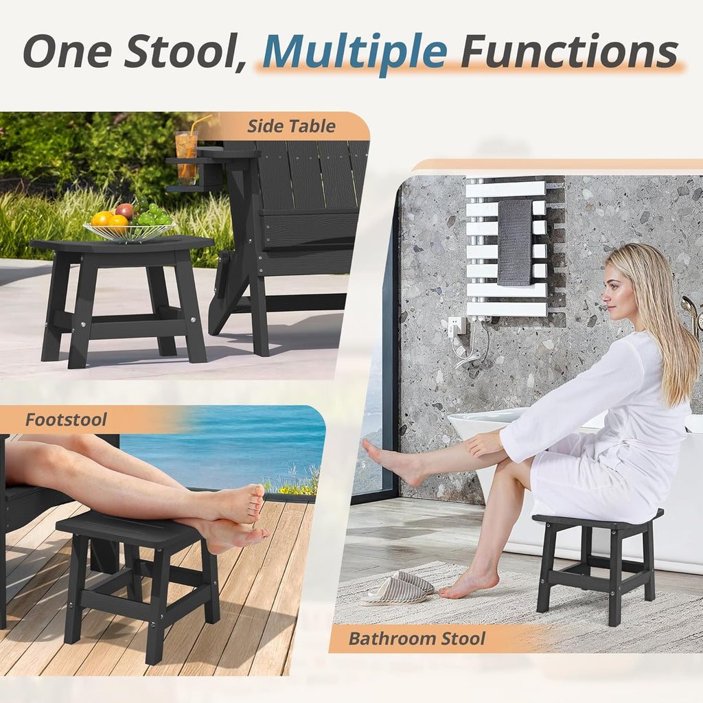 LUE BONA Outdoor Adirondack Ottomans, Footrest Footstool, Outdoor Foot Rest for Patio, HDPS All Weather Waterproof Footrest Footstool for Adirondack Chair, Black