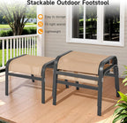 ONBRILL Outdoor Ottoman Set of 2, All Weather Outdoor Foot Stool with Supportive Textliene and Metal Frame, Stackable Oversized Outdoor Foot Rest for Furniture Patio Garden Pool, Beige