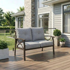 RoyalCraft Patio Loveseat, All-Weather Outdoor 2 Seats Sofa Couch, Khaki Metal Furniture with Beige Cushions