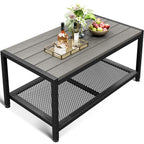 ODK Outdoor Coffee Table, Rectangle Weather-Resistant Patio Coffee Table for Garden, Balcony, Hot Tub, Poolside, Heavy-Duty Metal Frame, Black