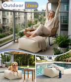 Outdoor Patio Bean Bag Ottoman - Small Beanbag Foot Rest Pouf Rectangular with Shredded Foam Filling, Splash-Proof Detachable Zipper Cover for Relaxing, Beige