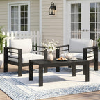 Wisteria Lane Patio Furniture Aluminum Loveseat, All-Weather Outdoor 2 Seats Sofa Couch, Black Metal Chair with Light Grey Cushions