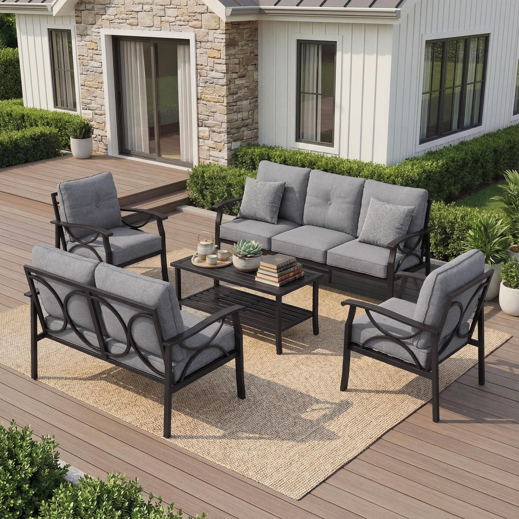 RoyalCraft Patio Loveseat, All-Weather Outdoor 2 Seats Sofa Couch, Khaki Metal Furniture with Beige Cushions