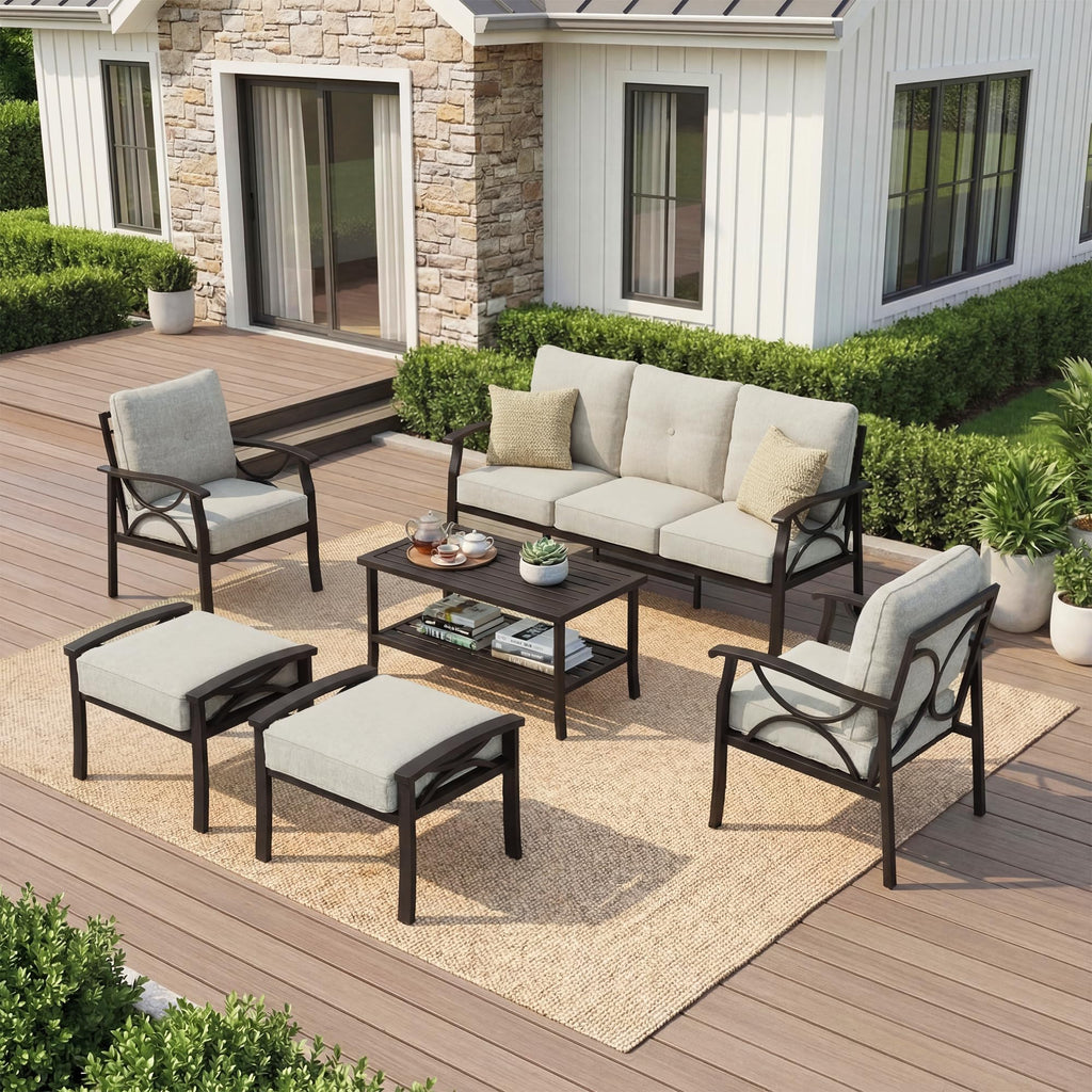 RoyalCraft Patio Loveseat, All-Weather Outdoor 2 Seats Sofa Couch, Khaki Metal Furniture with Beige Cushions