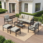RoyalCraft Patio Loveseat, All-Weather Outdoor 2 Seats Sofa Couch, Khaki Metal Furniture with Beige Cushions