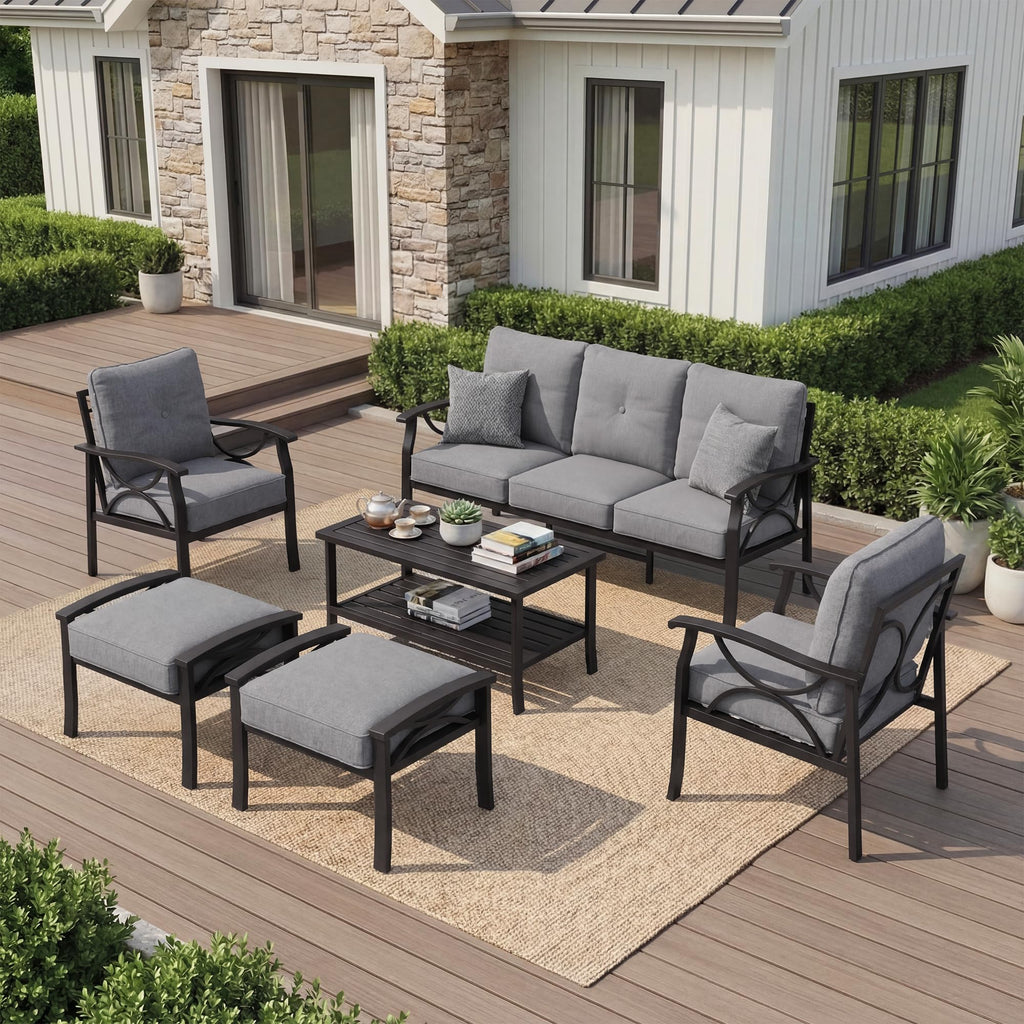 RoyalCraft Patio Loveseat, All-Weather Outdoor 2 Seats Sofa Couch, Khaki Metal Furniture with Beige Cushions