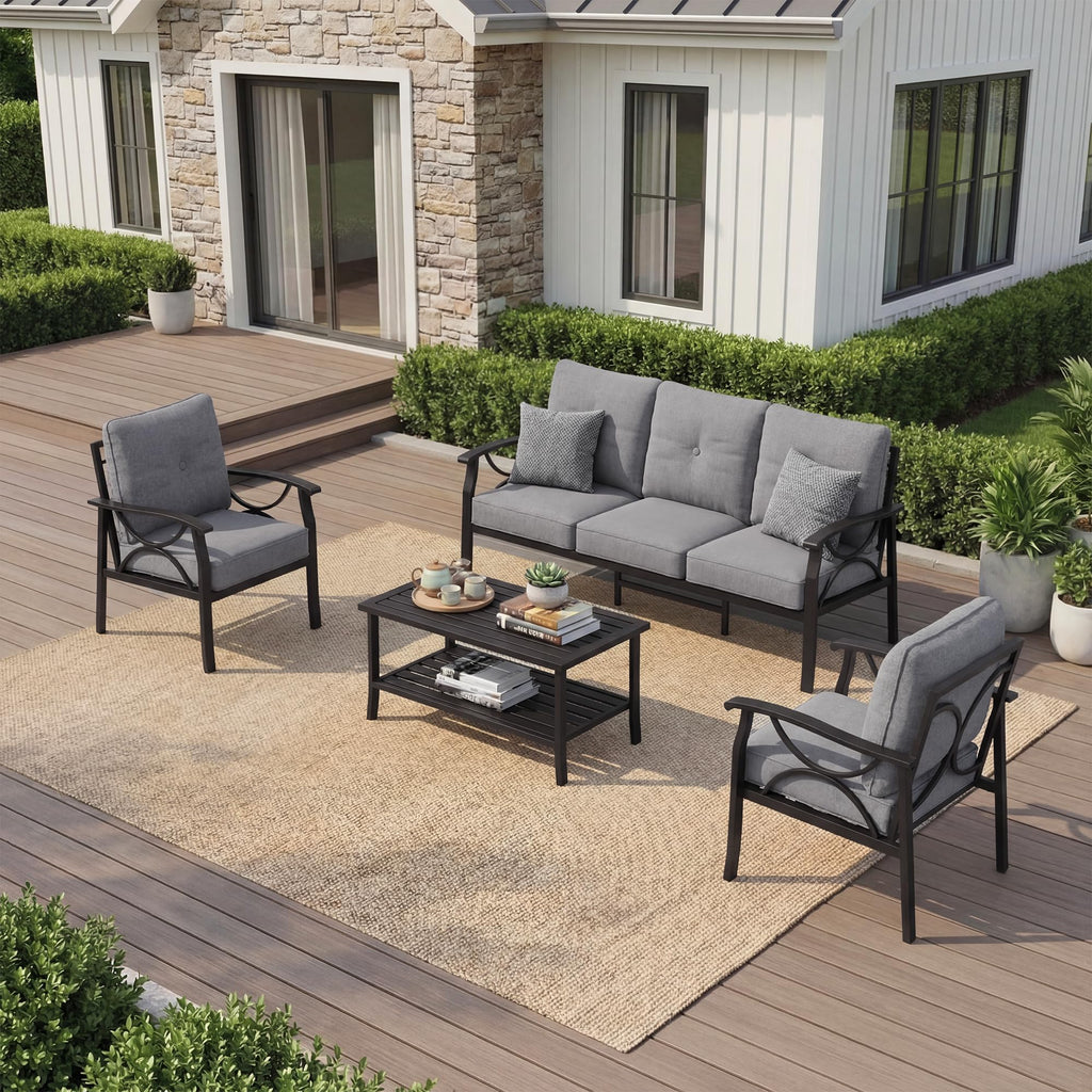 RoyalCraft Patio Loveseat, All-Weather Outdoor 2 Seats Sofa Couch, Khaki Metal Furniture with Beige Cushions