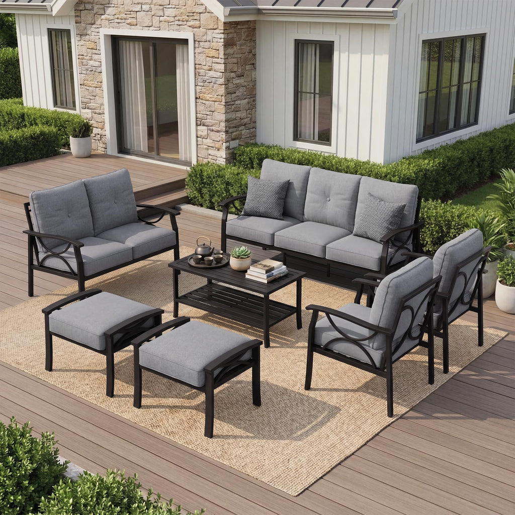 RoyalCraft Patio Loveseat, All-Weather Outdoor 2 Seats Sofa Couch, Khaki Metal Furniture with Beige Cushions