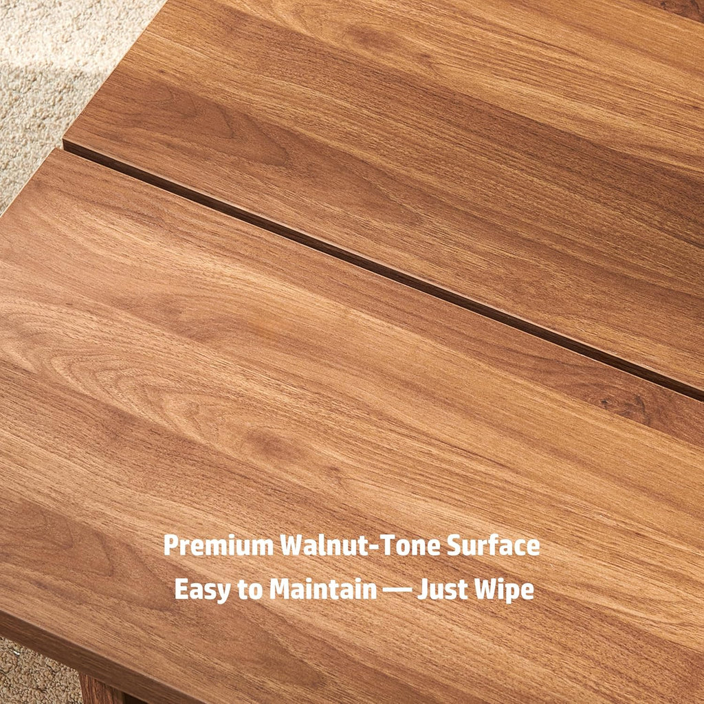 Rectangle Coffee Table, 47" Modern Walnut Living Room Table with Wood Grain Surface, Low Profile Center Table, Japanese Tea Table, 2-Leg Design for Small Apartment Sofa, Walnut Brown