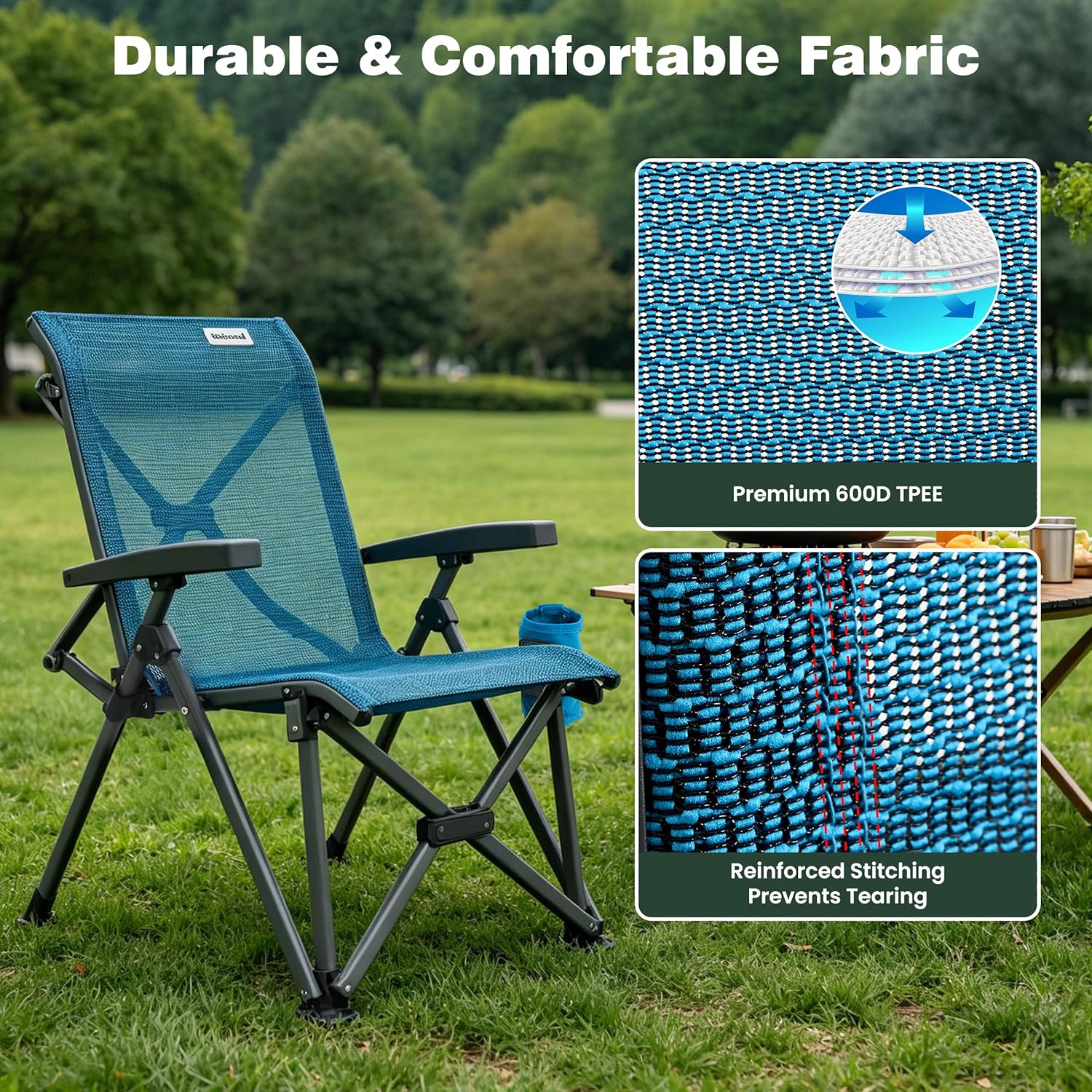 SUNNYFEEL Folding Camping Chair Heavy Duty Ergonomic Chairs Support 500lbs with Adjustable Breathable High Back Support and Cup Holder, Aluminum Frame for Fishing, Camp, Beach, Lawn, RV, Patio