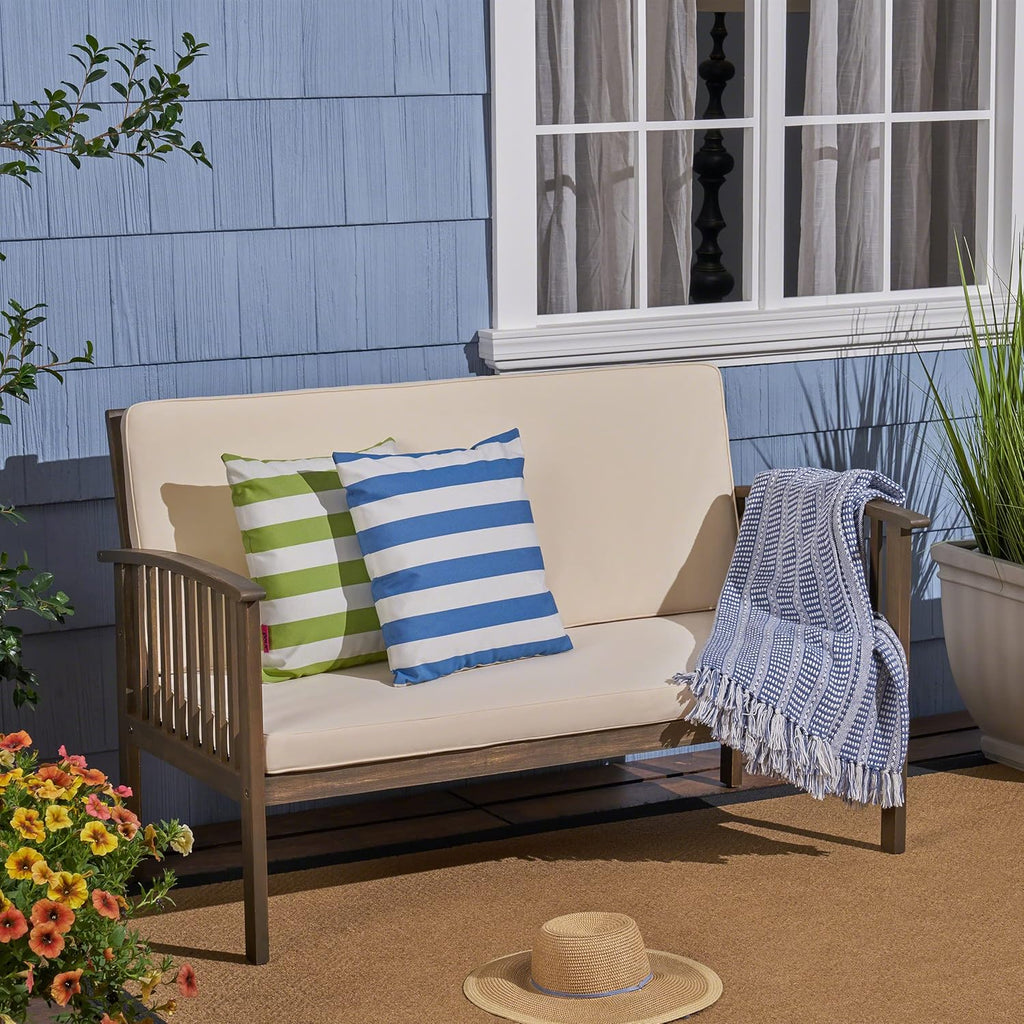 Christopher Knight Home Grace Outdoor Acacia Wood Loveseat, Gray Finish and Cream