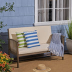 Christopher Knight Home Grace Outdoor Acacia Wood Loveseat, Gray Finish and Cream