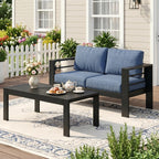 Wisteria Lane Patio Furniture Aluminum Loveseat, All-Weather Outdoor 2 Seats Sofa Couch, Black Metal Chair with Light Grey Cushions