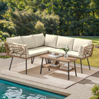 DWVO 2 Pieces Patio Furniture Set, All-Weather Wicker Rattan Loveseat with Thick Cushions & Table, Outdoor Conversation Set for Patio, Balcony, Backyard, Deck, Poolside
