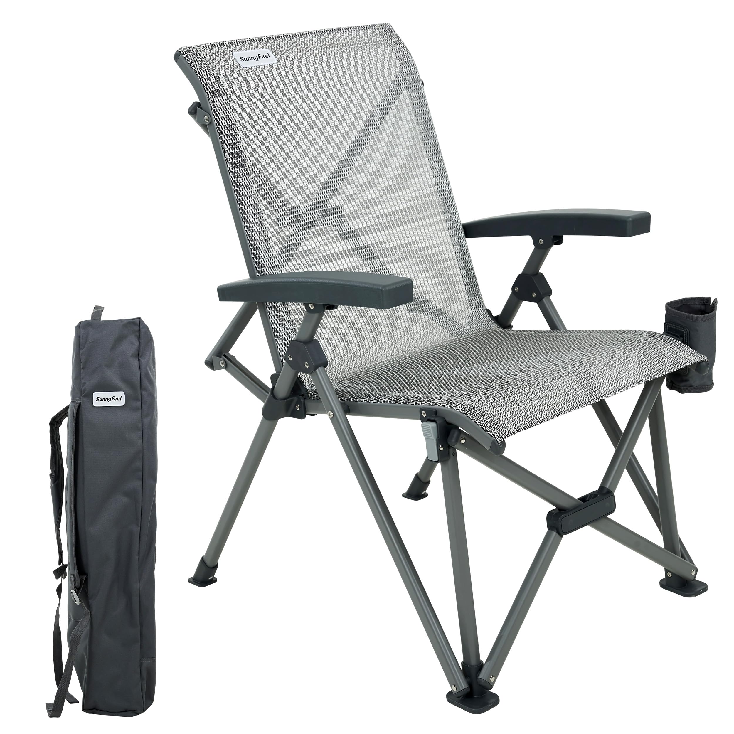 SUNNYFEEL Folding Camping Chair Heavy Duty Ergonomic Chairs Support 500lbs with Adjustable Breathable High Back Support and Cup Holder, Aluminum Frame for Fishing, Camp, Beach, Lawn, RV, Patio