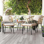 YITAHOME 2-Piece Outdoor Wicker Ottoman, All-Weather Patio Rattan Foot Rest with Cushions - Beige