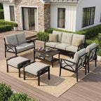 RoyalCraft Patio Loveseat, All-Weather Outdoor 2 Seats Sofa Couch, Khaki Metal Furniture with Beige Cushions