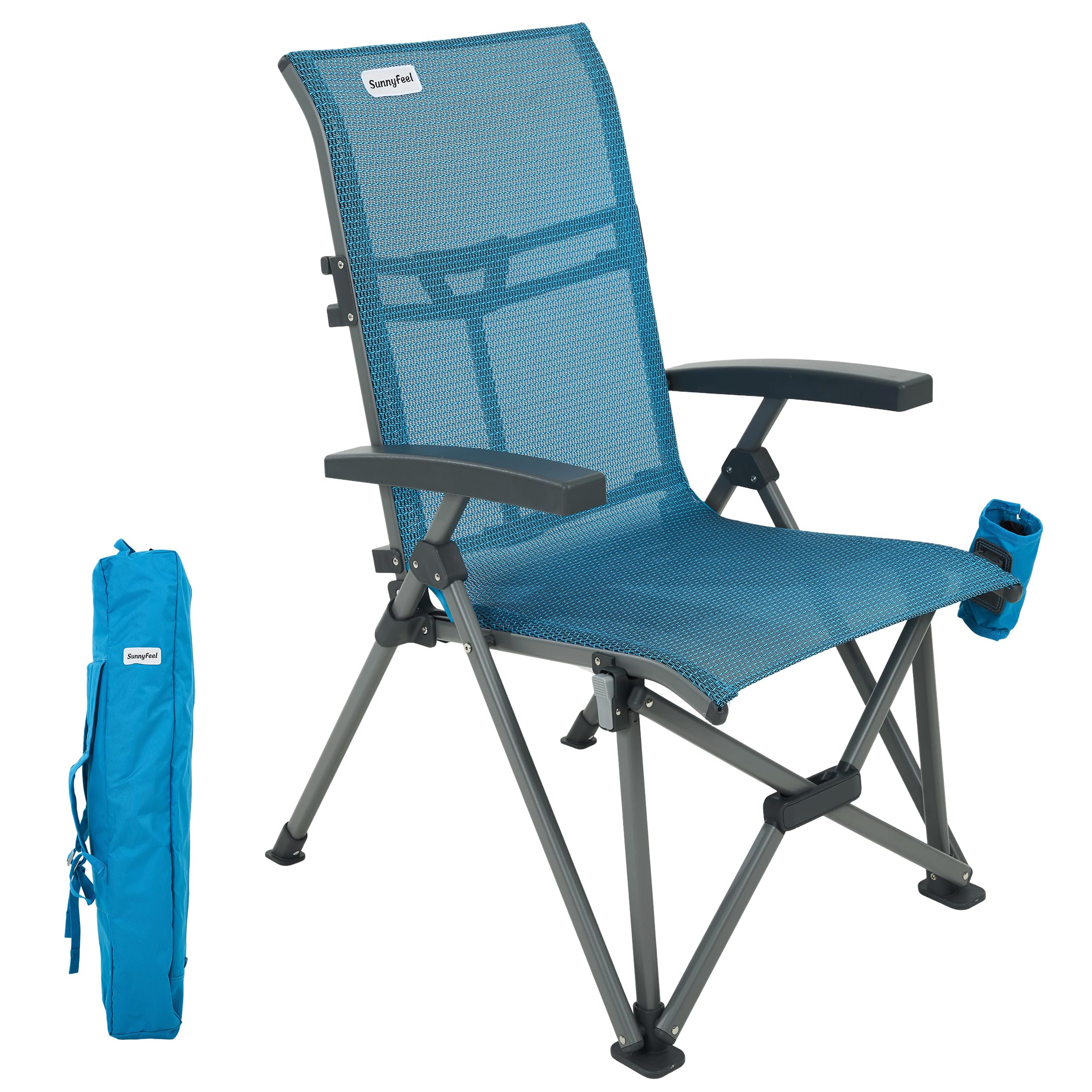 SUNNYFEEL Folding Camping Chair Heavy Duty Ergonomic Chairs Support 500lbs with Adjustable Breathable High Back Support and Cup Holder, Aluminum Frame for Fishing, Camp, Beach, Lawn, RV, Patio