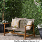 Great Deal Furniture Marcia Outdoor Wood and Wicker Loveseat, Natural Finish with Mix Mocha Wicker,Mix Mocha, Natural Stained Finish,307798