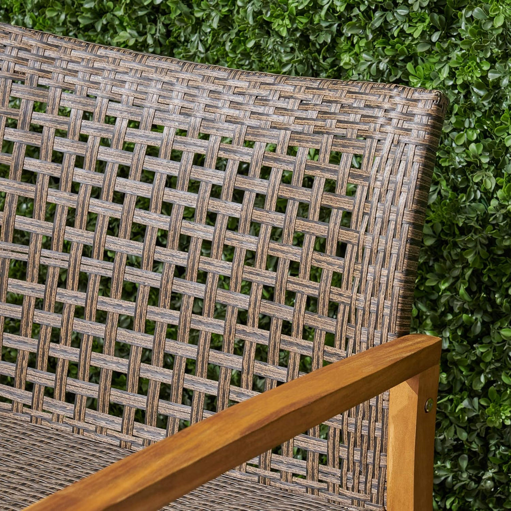 Great Deal Furniture Marcia Outdoor Wood and Wicker Loveseat, Natural Finish with Mix Mocha Wicker,Mix Mocha, Natural Stained Finish,307798